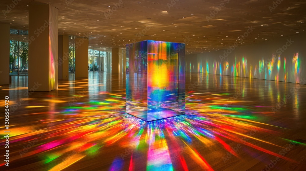 Poster illuminated cube art installation showing reflections and beautiful light