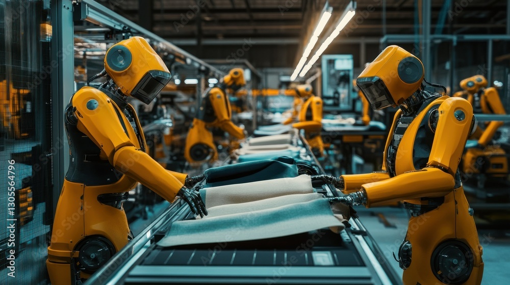 Poster Robots Working on an Assembly Line in a Manufacturing Factory