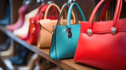 Women shoes and handbags in a fashion boutique
