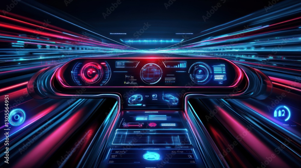 Poster the futuristic car dashboard displays advanced technology in motion