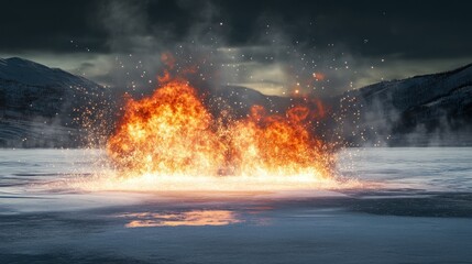 Fiery Blaze Erupts Amidst Cold Snow Covered Landscape