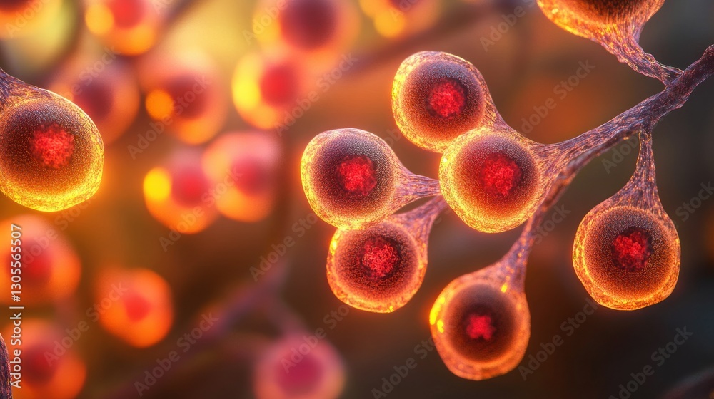 Poster Microscopic image of a cell with a visible red nucleus