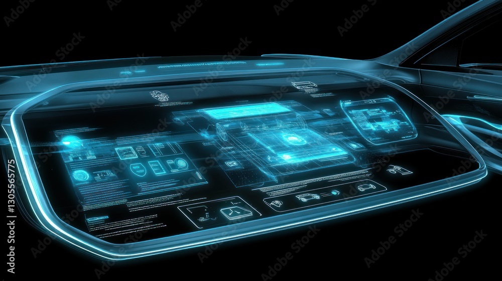 Aufkleber futuristic digital car dashboard with blue illuminated computer screen