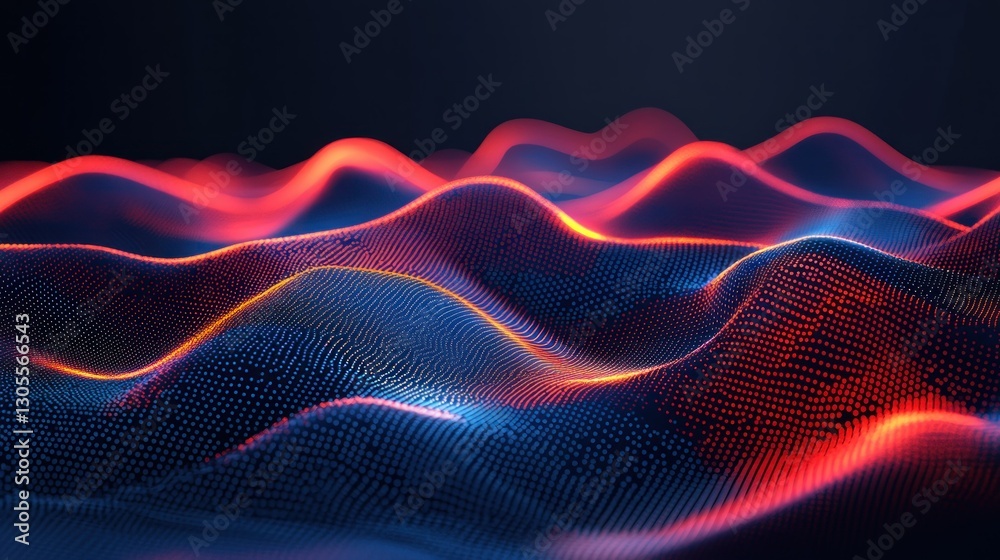 Poster Digital abstract showing waves of color and illuminated data points