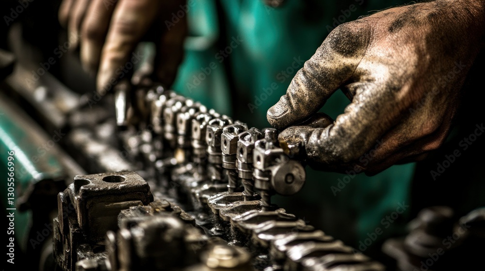 Poster A Mechanic Working On An Engine With Dirty Hands