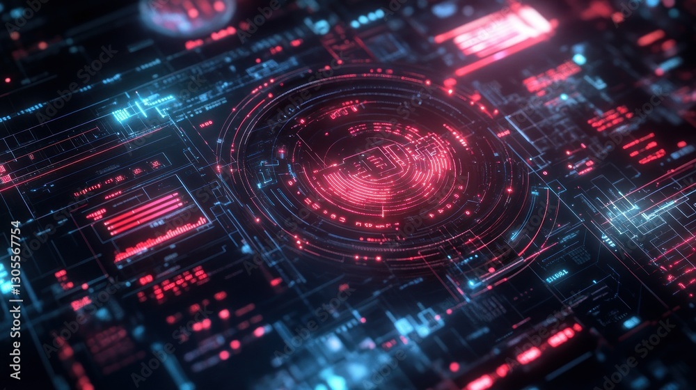 Poster Futuristic Digital Circuitry Displays Technological Interfaces And Data Processes