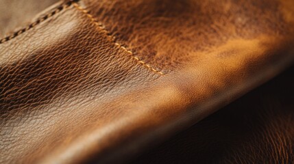A Close Up Shot Showing Brown Leather With Stitching