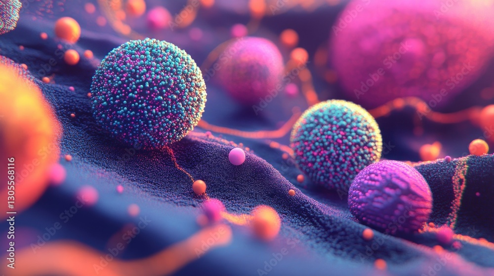 Poster A vibrant microscopic view of several spherical cell structures