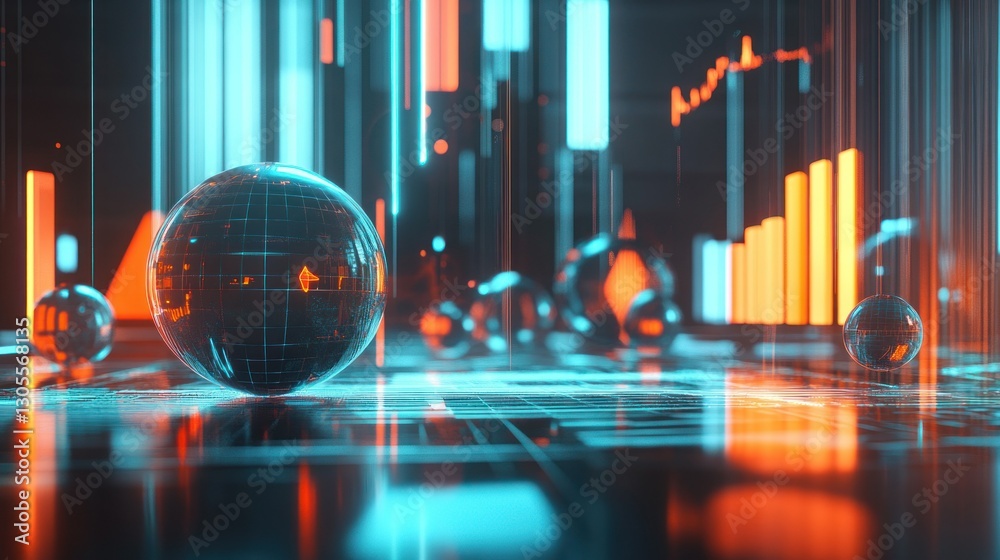 Poster Abstract digital globe and data representation with vibrant colors and patterns