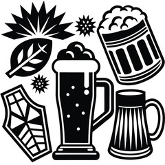 Vintage Beer Mug Collection,Retro Beer Glasses and Barley,Classic Beer Stein Design | Brewery-Themed Artwork.