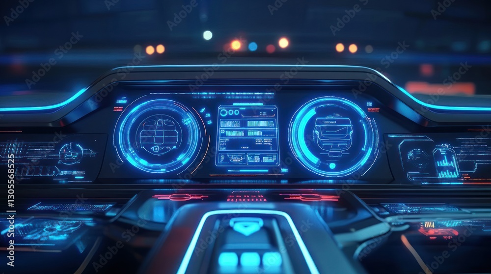 Aufkleber Futuristic Dashboard with Glowing Digital Display and Controls