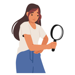 Woman video game developer or software tester looking through magnifier to find bugs and mistakes
