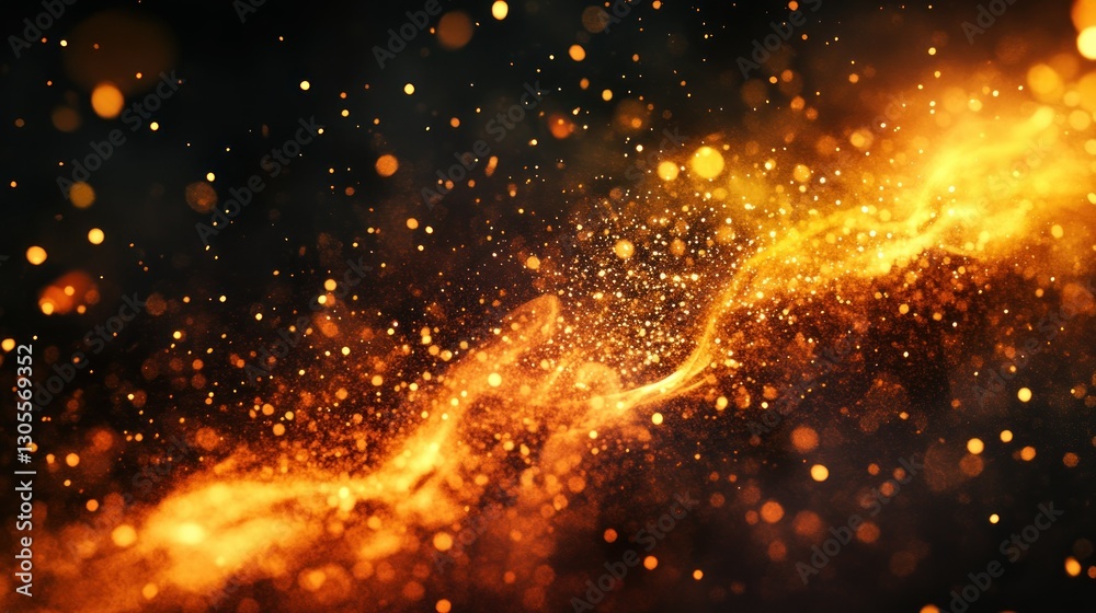 Poster fiery orange sparkles dancing across a dark abstract background
