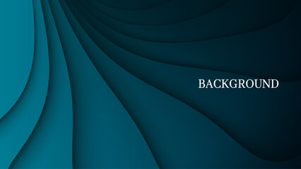 Teal abstract background with 3d wavy texture and gradient shades, dynamic curve shapes. Folds with shadows