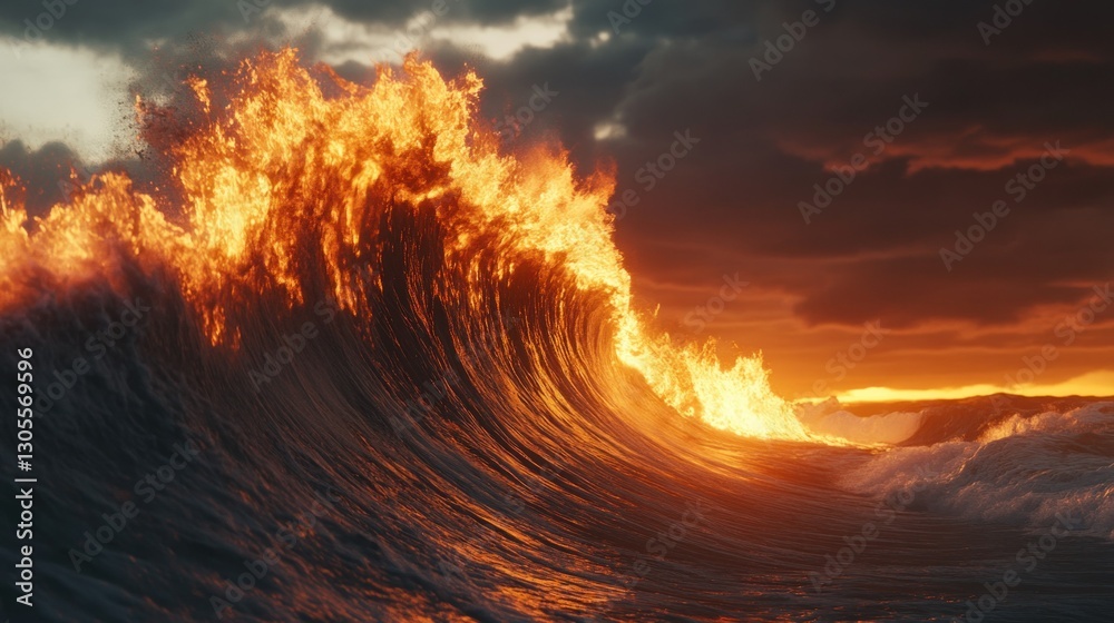 Poster burning ocean wave displaying an intense and fiery dramatic effect