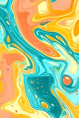 Obraz premium Fluid motion artwork with vibrant turquoise, yellow, and peach shades