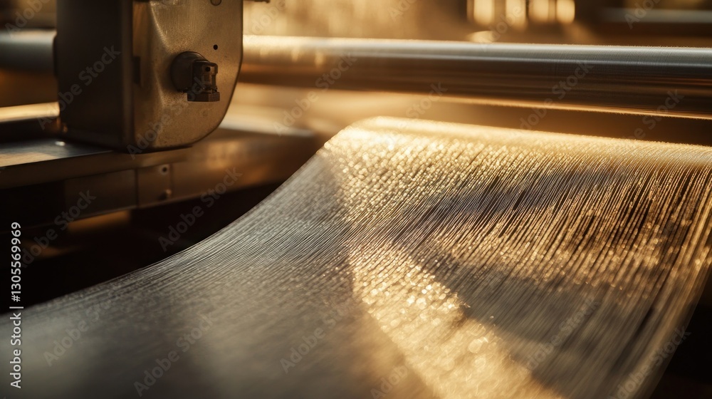 Poster The weaving machine working on producing a fabric surface