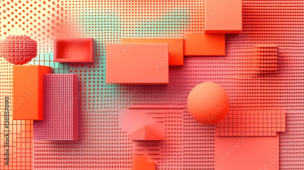 Poster simple geometric shapes arranged with vibrant colors and textures