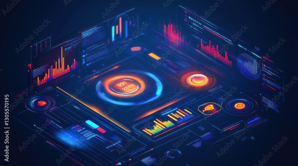 Poster Futuristic data analytics interface displaying digital information and charts