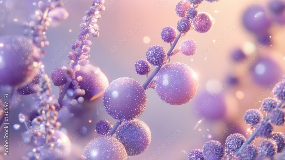 Poster lavender blossoms displaying shiny glittering pearls within a soft light
