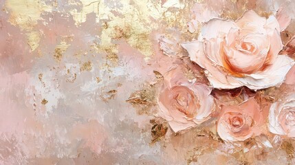 Voluminous acrylic roses, made with large brush strokes. Acrylic Scenic Background in Pink and Gold
