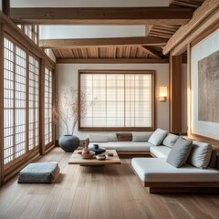 A beautifully designed minimalist living room with natural light