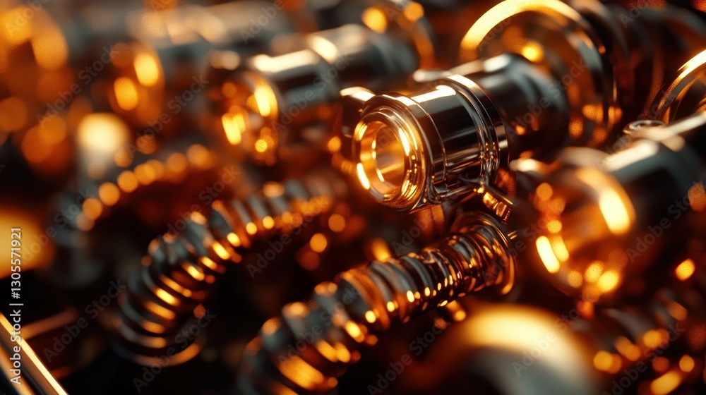 Poster golden reflective components are close up and detailed in this image