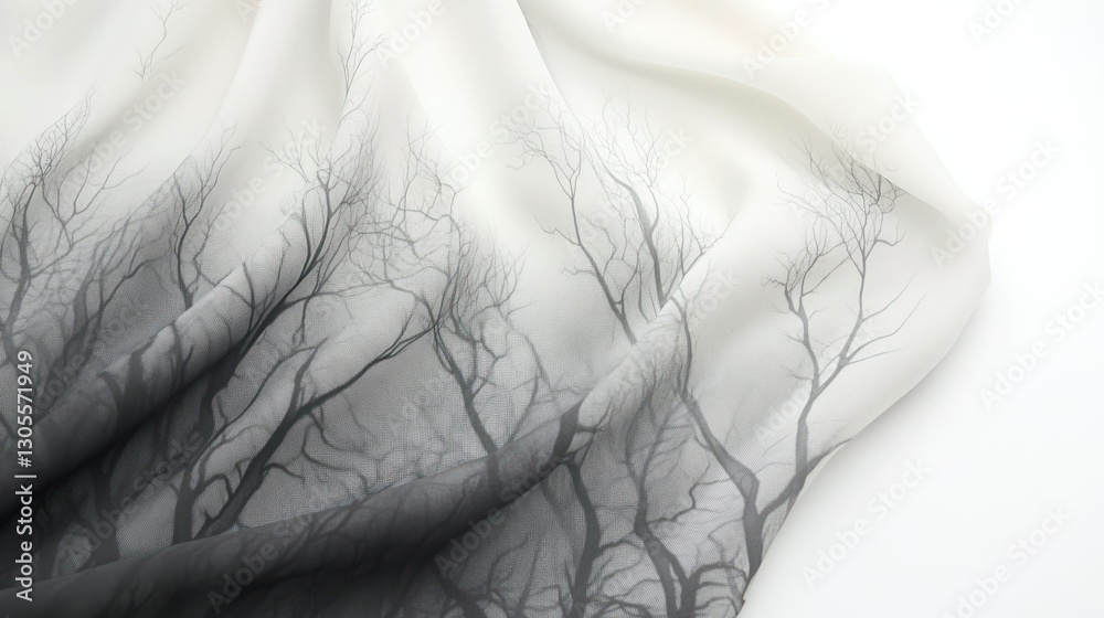 Poster A flowing fabric with a detailed print of bare tree branches