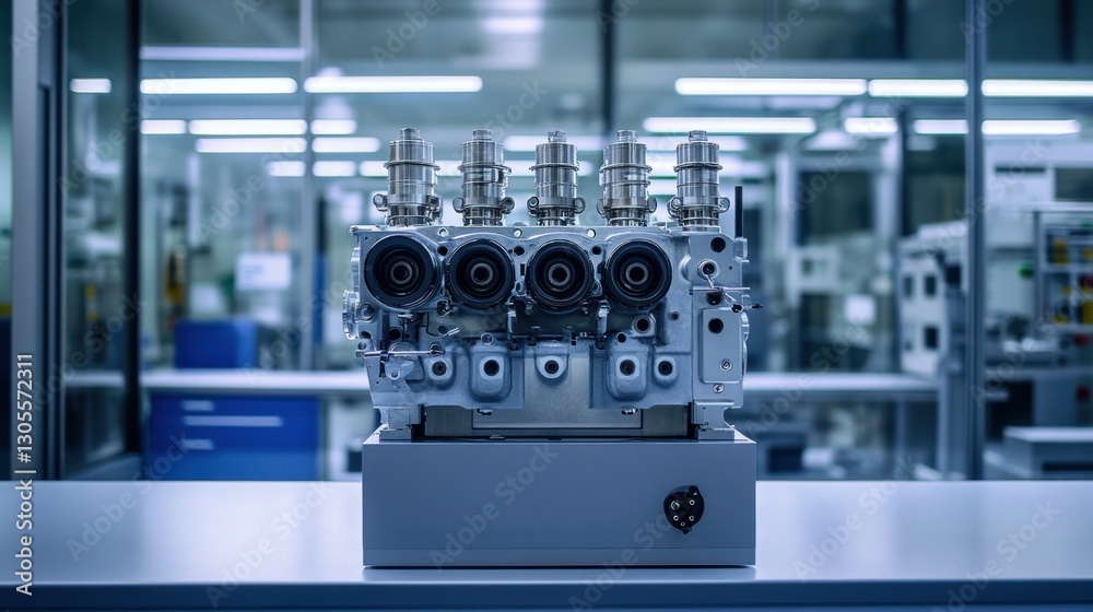 Poster A detailed view showing an engine component in a lab