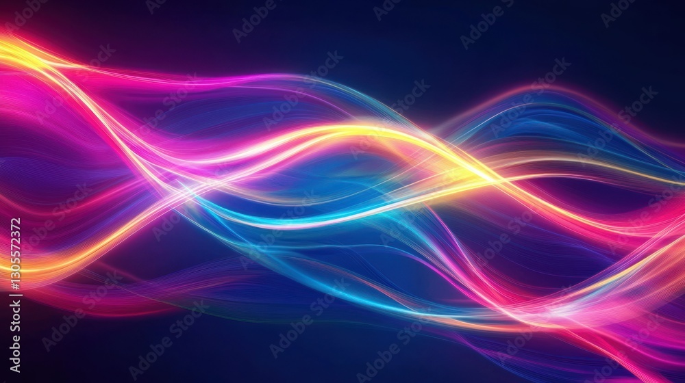 Poster abstract colorful flowing light lines with bright colors and blue background