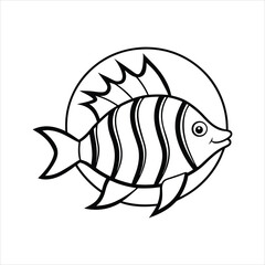Obraz premium Line Art of Sunlit Tropical Fish Scene Vector Icon