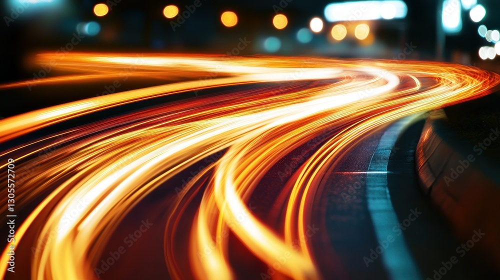 Poster abstract image showing light trails on a curved road at night