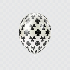Black white 3D realistic balloon with clover leaf pattern.