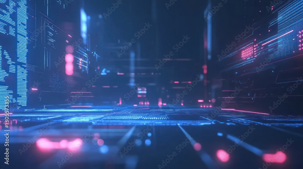 Poster futuristic depiction of digital data and circuit board systems