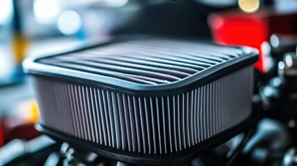 Close Up Shot Of An Automobile Air Filter And Engine