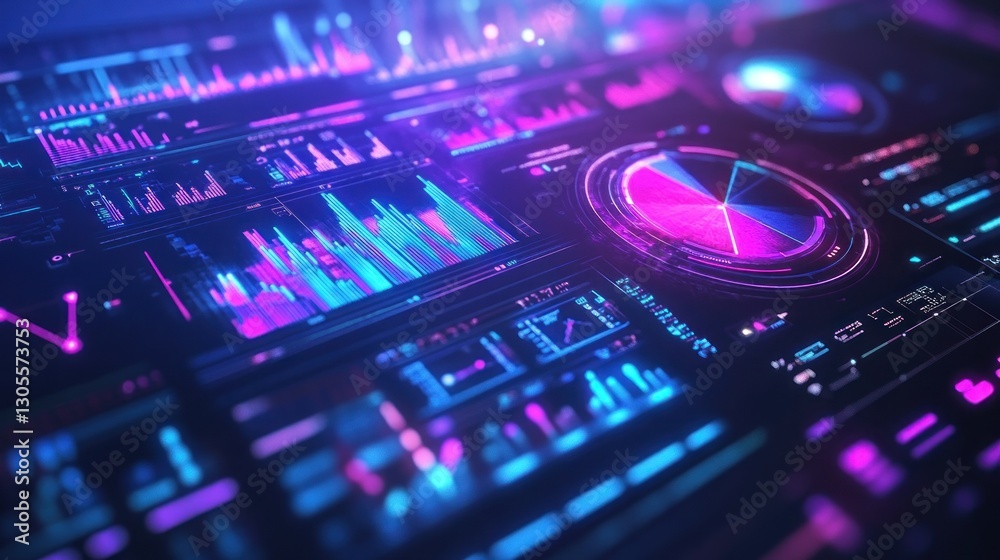 Poster Sophisticated data visualizations demonstrate technical interface functionalities with bright colors