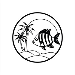  Sunlit Fish Scene Line Art for Tropical Ocean Designs