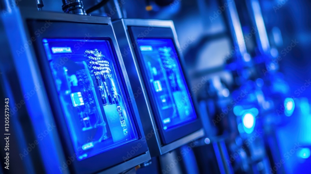 Poster Monitors displaying data in a clean room or lab environment