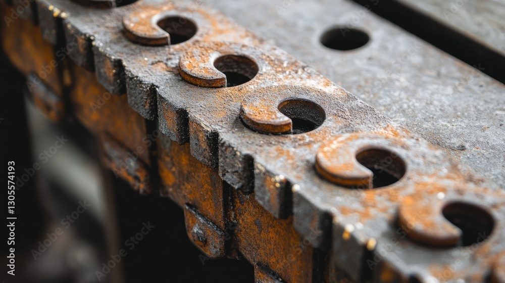 Aufkleber close up of rusty metal object with cut out circles