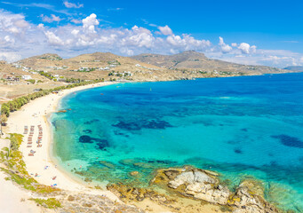 Fototapeta premium Landscape with Kalafatis beach, Mykonos island, Greece Cyclades