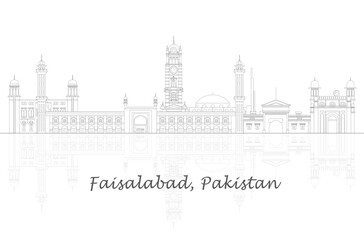Fototapeta premium Outline Skyline panorama of city of Faisalabad, Pakistan - vector illustration
