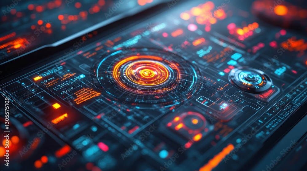 Poster Futuristic digital interface panel with detailed technological information display