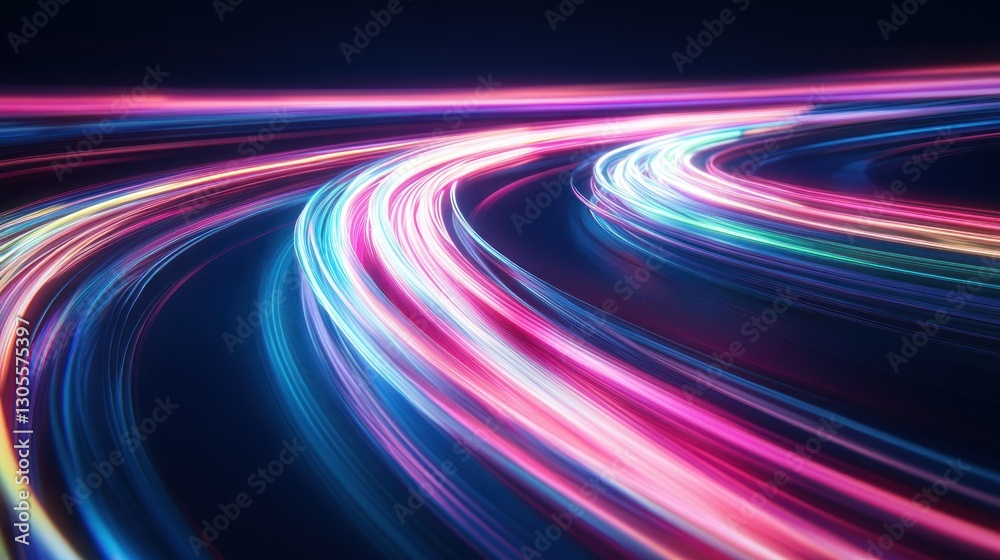 Poster abstract representation of colorful light streaks forming curving lines