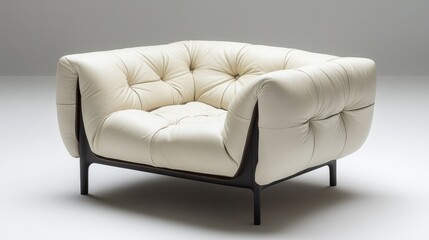 Fototapeta premium A soft, cream-colored armchair with leather upholstery, designed to provide comfort and relaxation.