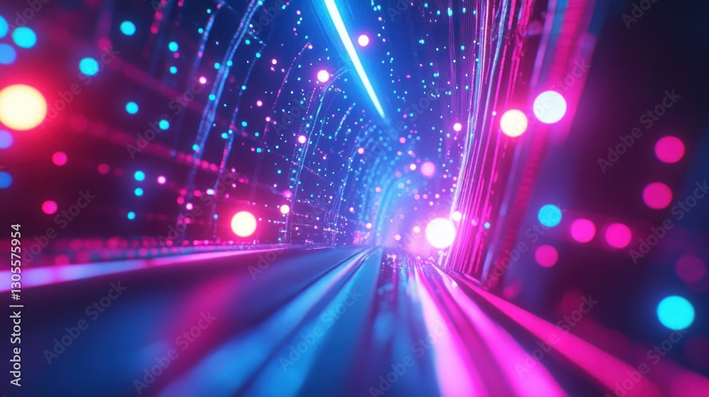 Poster a tunnel of light filled with bright colors and particles
