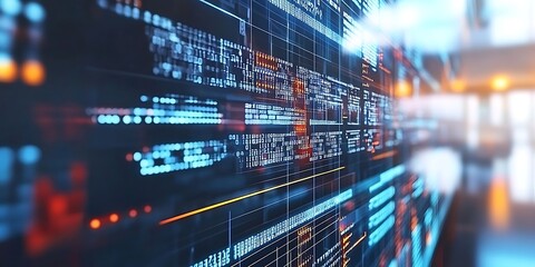 Futuristic interface showing intricate digital code and data streams