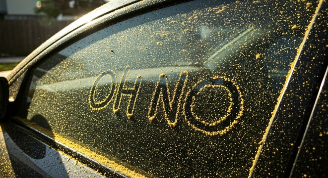 Humorous pollen-covered car window