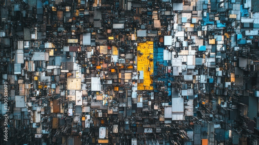 Aufkleber Abstract aerial view of a complex technological structure with color blocks