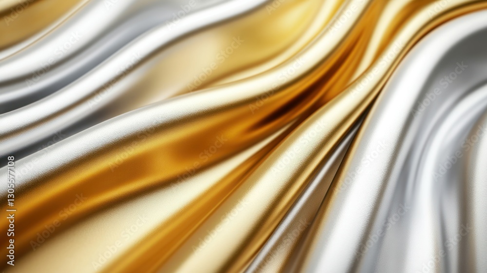 Poster golden and silver metallic fabric draped in smooth wavy patterns