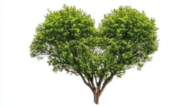 Green natural tree heart shaped isolated on white background